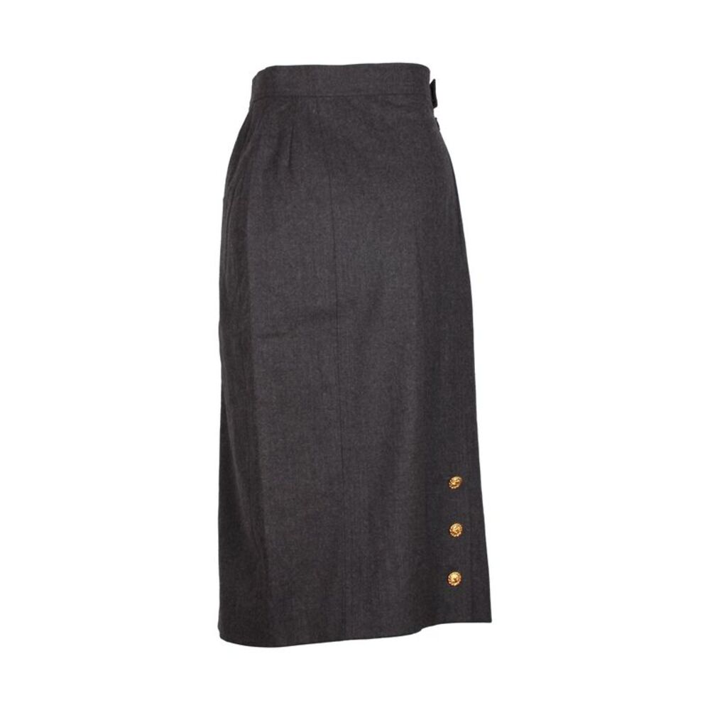 Chanel Gold Button Midi Skirt in Grey Wool